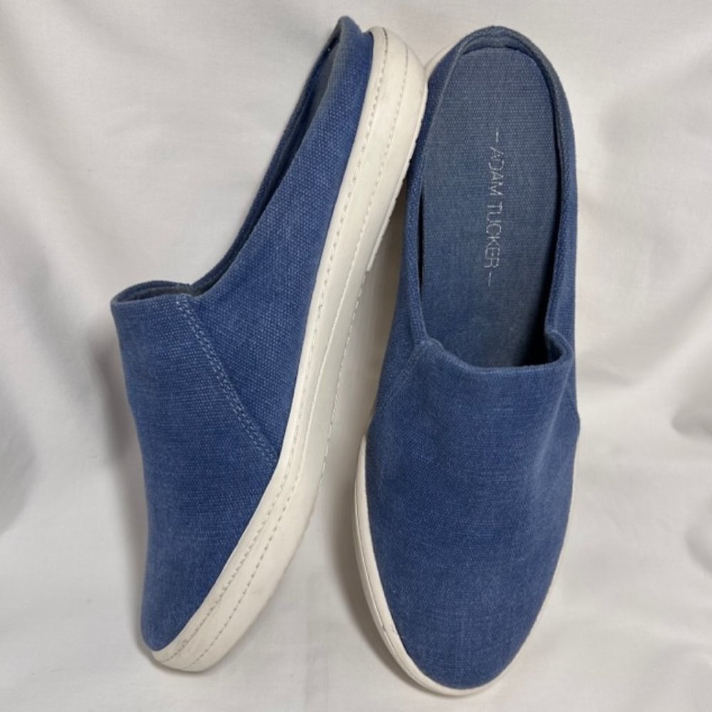 Adam Tucker Light Blue Denim color Canvas Fabric Mules